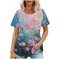 thumbnail image 1 of Youyipin Womens Tops Petal Short Sleeve Summer Casual Round Neck Shirts Floral Solid Blouse Pleated Tunics Spring Tops For Women, 1 of 5