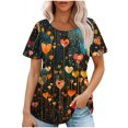 thumbnail image 1 of Youyipin Womens Tops Petal Short Sleeve Summer Casual Round Neck Shirts Floral Solid Blouse Pleated Tunics Spring Tops For Women, 1 of 5