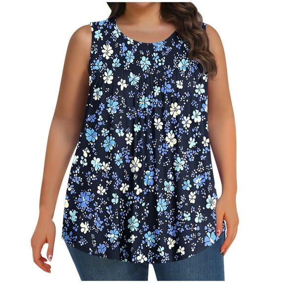 Youyipin Womens Tops Plus Size Tank Top Casual Summer Tops Loose Fit Sleeveless T Shirts Trendy Crewneck Tunic Tees Spring Outfits