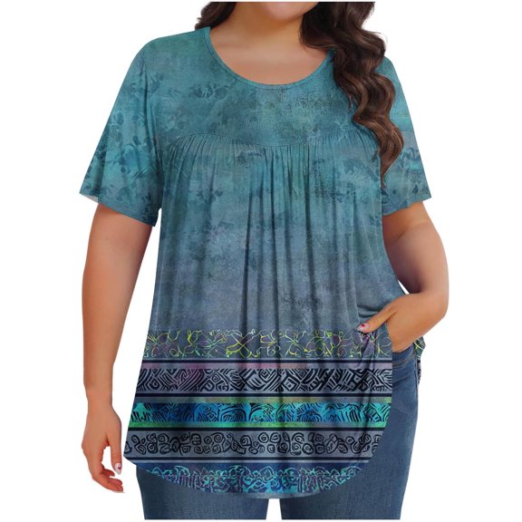 Youyipin Womens Tops Plus Size Tunic Floral Casual Short Sleeves T Shirts Flowy Blouses Summer Tops for Women