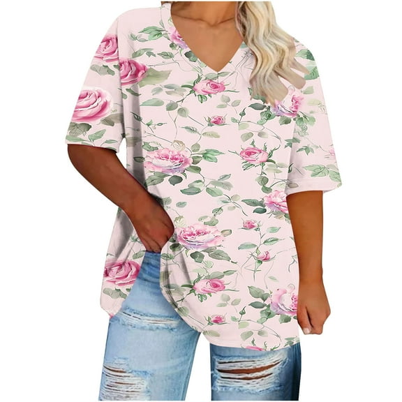 Youyipin Womens Tops Printed Scrubs Top For Womens Medical Proffesional V Neck Short Sleeve Working Shirts Plus Size With Pockets Summer Tops For Women