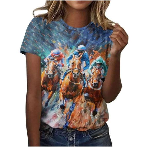 Youyipin Womens Tops Retro Horse Equestrian Clothing Equestrianism Equestrian T-Shirt Basic Tees Graphic Tees For Women