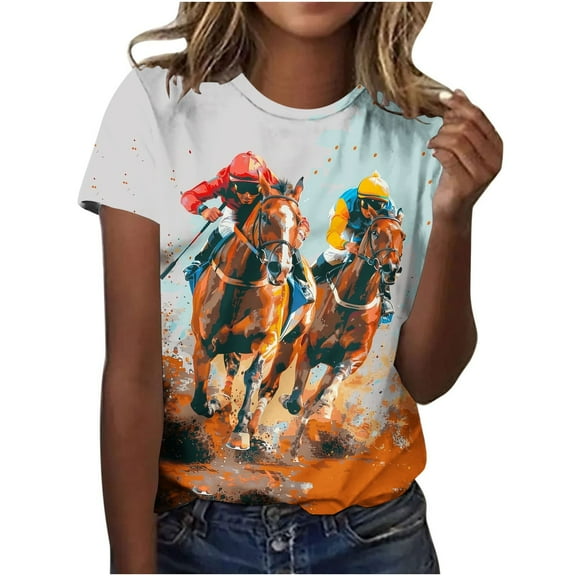 Youyipin Womens Tops Retro Horse Equestrian Clothing Equestrianism Equestrian T-Shirt Basic Tees Graphic Tees For Women