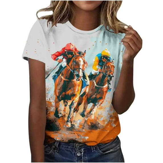 Youyipin Womens Tops Retro Horse Equestrian Clothing Equestrianism Equestrian T-Shirt Basic Tees Graphic Tees For Women