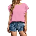 thumbnail image 1 of Youyipin Womens Tops Ruffle Short Sleeve Cute Crew Neck Bacis T Shirts Casual Blouses Summer Tops For Women, 1 of 8