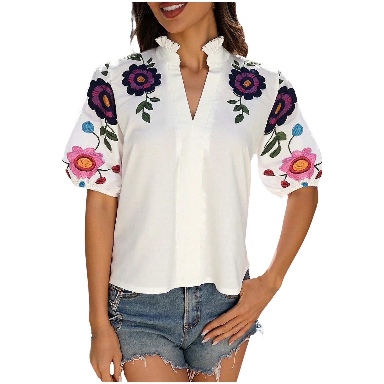 Youyipin Womens Tops Shirts For Women Embroidered Tops Traditional