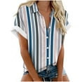 thumbnail image 1 of Youyipin Womens Tops Short Sleeve Summer Tops For Women Casual Button Down Shirts Solid/Striped Business Work Blouses Beach Vacation Clothes For Women, 1 of 3