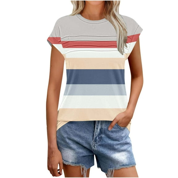 Youyipin Womens Tops Spring Fashion Casual T-Shirt V-Neck Short Sleeve Stylish Print Loose Tee T-Shirt Summer Tops For Women