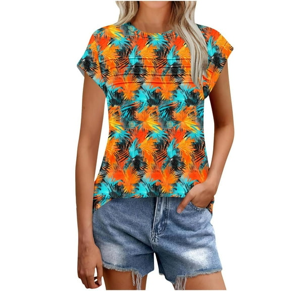 Youyipin Womens Tops Spring Fashion Casual T-Shirt V-Neck Short Sleeve Stylish Print Loose Tee T-Shirt Summer Tops For Women