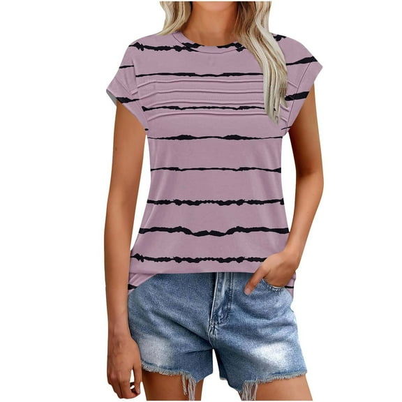 Youyipin Womens Tops Spring Fashion Casual T-Shirt V-Neck Short Sleeve Stylish Print Loose Tee T-Shirt Summer Tops For Women