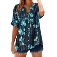 thumbnail image 1 of Youyipin Womens Tops Spring Fashion Dressy Short Sleeve Comfy Soft Loose Fit Floral Print Button Up Blouse V Neck Tunic Shirts Summer Tops For Women, 1 of 5