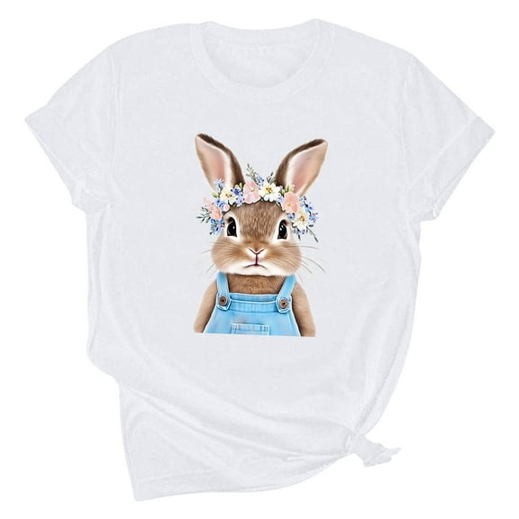 Youyipin Womens Tops Spring Fashion Easter Shirt Women Cute Bunny T Shirt Happy Easter Shirts Rabbit Graphic Easter Gift Tees Holiday Round Neck Tops Spring Tops For Women