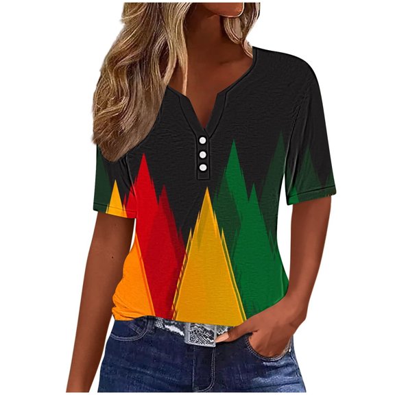 Youyipin Womens Tops Spring Fashion Ladies' Independence Day Print T Shirt Blouses Casual Work Tops Button Up Three Quarter Sleeve 3/4 Sleeve V-Neck Top Shirt Graphic Tees For Women