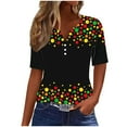 thumbnail image 1 of Youyipin Womens Tops Spring Fashion Ladies' Independence Day Print T Shirt Blouses Casual Work Tops Button Up Three Quarter Sleeve 3/4 Sleeve V-Neck Top Shirt Graphic Tees For Women, 1 of 5
