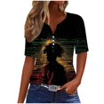 thumbnail image 1 of Youyipin Womens Tops Spring Fashion Ladies' Independence Day Print T Shirt Blouses Casual Work Tops Button Up Three Quarter Sleeve 3/4 Sleeve V-Neck Top Shirt Graphic Tees For Women, 1 of 5