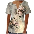 thumbnail image 1 of Youyipin Womens Tops Spring Fashion Puff Short Sleeve Shirts Dressy Casual Henley V-Neck Summer Tops Pleated With Button T-Shirts Loose Fit Tunic Blouses Spring Tops For Women, 1 of 4