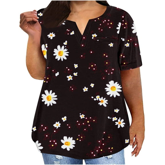 Youyipin Womens Tops Spring Fashion Summer 2025 Short Sleeve Casual Shirts Loose Fit Clothes Plus Size Tops For Women