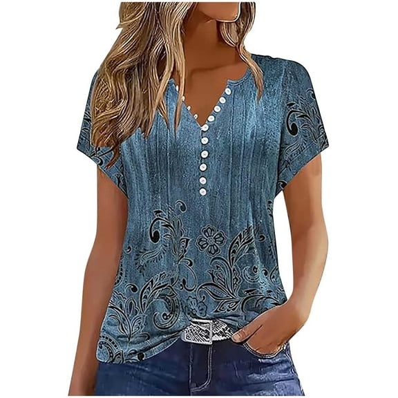 Youyipin Womens Tops Spring Fashion Tshirts Short Sleeve Pleated Button Down V Neck Casual Dressy Business Work Blouses Shirts Summer Tops For Women