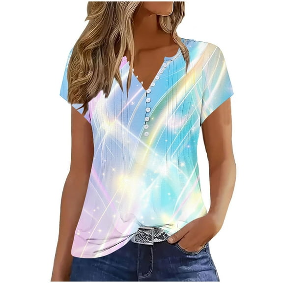 Youyipin Womens Tops Spring Fashion Tshirts Short Sleeve Pleated Button Down V Neck Casual Dressy Business Work Blouses Shirts Summer Tops For Women