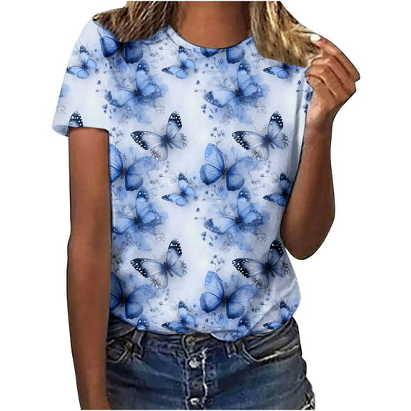 Youyipin Womens Tops Spring Fashion Women's T Shirts Summer Graphic Print Tees Short Sleeve Crew Neck Casual Tee Tops Spring Tops For Women