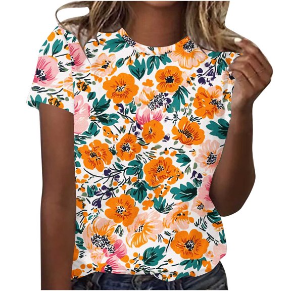 Youyipin Womens Tops Spring Fashion Women's T Shirts Summer Graphic Print Tees Short Sleeve Crew Neck Casual Tee Tops Spring Tops For Women
