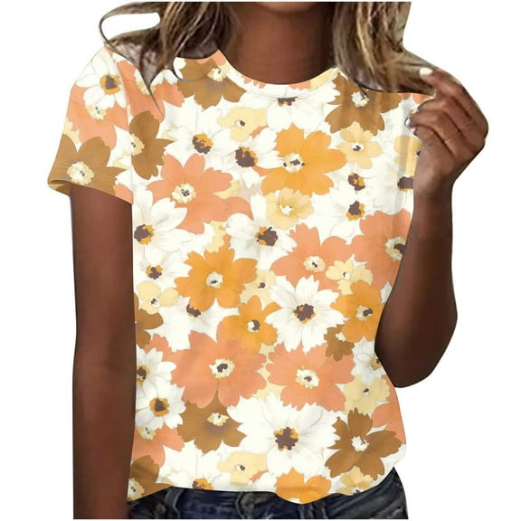 Youyipin Womens Tops Spring Fashion Women's T Shirts Summer Graphic Print Tees Short Sleeve Crew Neck Casual Tee Tops Spring Tops For Women