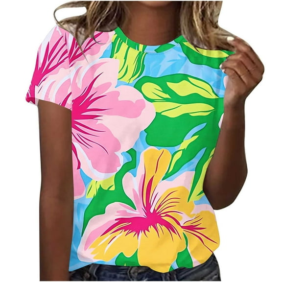 Youyipin Womens Tops Spring Fashion Women's T Shirts Summer Graphic Print Tees Short Sleeve Crew Neck Casual Tee Tops Spring Tops For Women