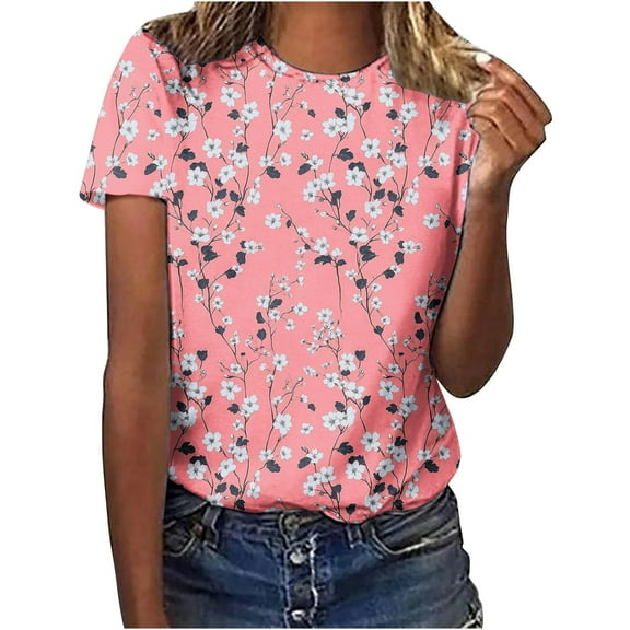 Youyipin Womens Tops Spring Fashion Women's T Shirts Summer Graphic Print Tees Short Sleeve Crew Neck Casual Tee Tops Spring Tops For Women