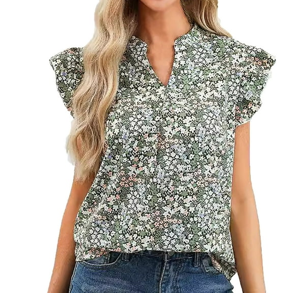 Youyipin Womens Tops Spring Fashion Womens Dressy Casual Floral Print Shirts Short Sleeve Shirts For Women V Neck Work Blouse Business Casual Summer Tops 2025