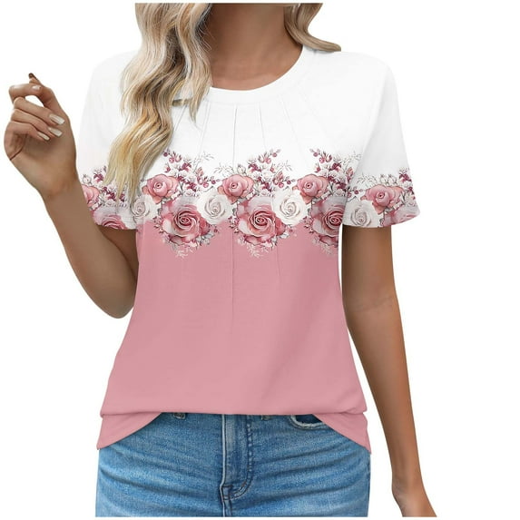 Youyipin Womens Tops Spring Fashion Womens Striped Shirt Short Sleeve Crew Neck Tops Casual Loose Fit Tee Summer Tops For Women