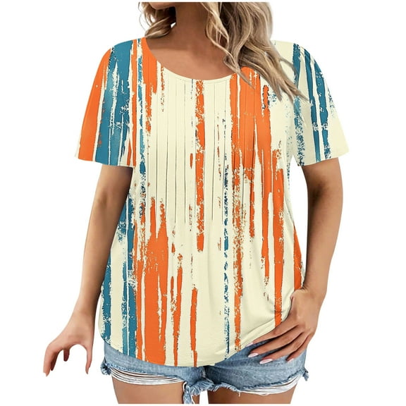 Youyipin Womens Tops Spring Fashion Womens T Shirts Short Sleeve Trendy Pleated Tees Blouses Dressy Casual Round Neck Summer Tops For Women