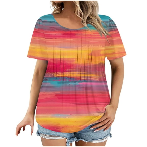 Youyipin Womens Tops Spring Fashion Womens T Shirts Short Sleeve Trendy Pleated Tees Blouses Dressy Casual Round Neck Summer Tops For Women