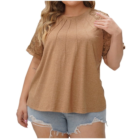 Youyipin Womens Tops Spring Fashion Womens T Shirts Short Sleeve Trendy Pleated Tees Blouses Dressy Casual Round Neck Summer Tops For Women