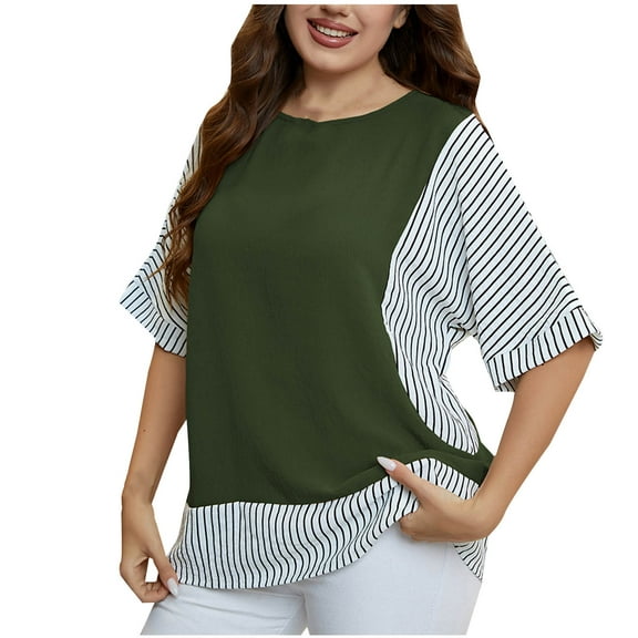 Youyipin Womens Tops Spring Fashion Womens T Shirts Short Sleeve Trendy Pleated Tees Blouses Dressy Casual Round Neck Summer Tops For Women