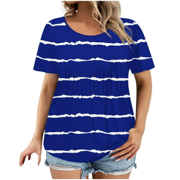Youyipin Womens Tops Spring Fashion Womens T Shirts Short Sleeve Trendy Pleated Tees Blouses Dressy Casual Round Neck Summer Tops For Women