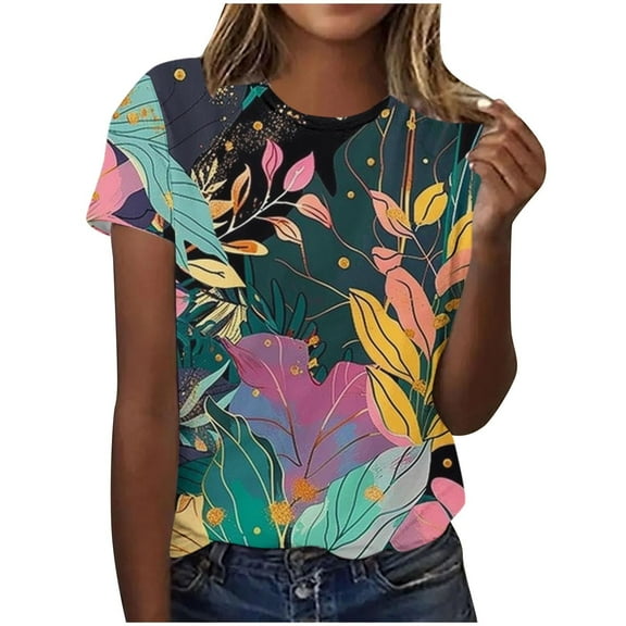 Youyipin Womens Tops Stormy Sea Print Womens Short Sleeve Fashion Tops Summer V-Neck T shirts Comfort Tee T-Shirt Beach Vacation Clothes For Women