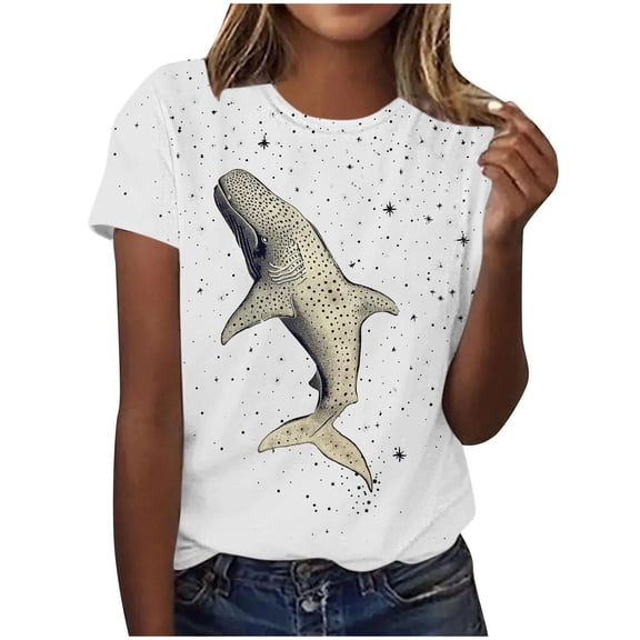 Youyipin Womens Tops Stormy Sea Print Womens Short Sleeve Fashion Tops Summer V-Neck T shirts Comfort Tee T-Shirt Beach Vacation Clothes For Women