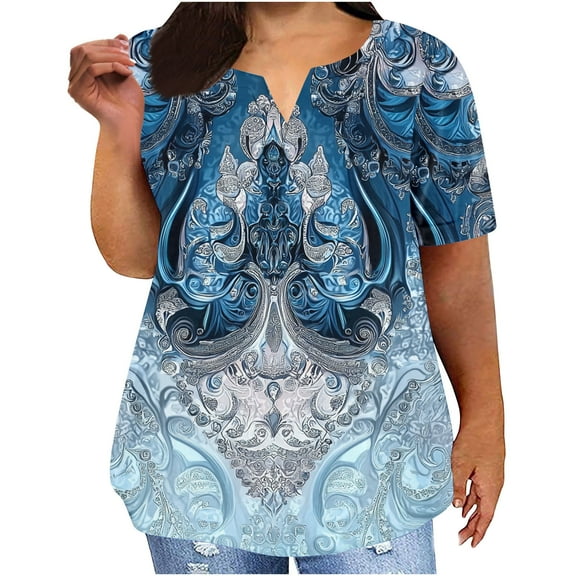 Youyipin Womens Tops Summer Casual Knot Cuff Chiffon Blouse Flower Print Short Sleeve Loose Top Shirts Summer Tops For Women