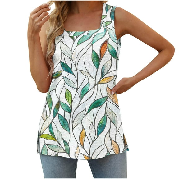 Youyipin Womens Tops Summer Sleeveless Square Neck Tops Flowy Pleated Tunic Tank Tops For Women Loose Fit Spring Tops For Women