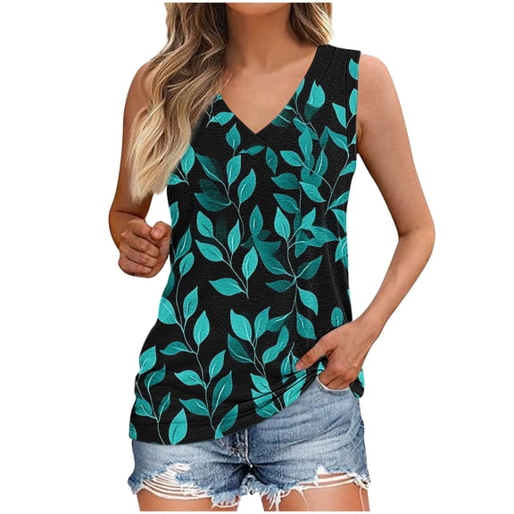 Youyipin Womens Tops Tank Tops Summer Sleeveless Henley Shirts Flowy Pleated V-Neck Tunics Tee Graphic Tees For Women Beach Vacation Clothes