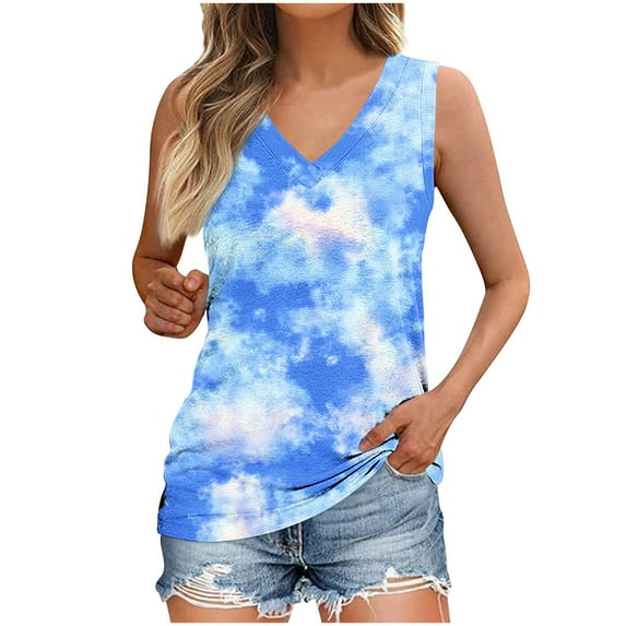 Youyipin Womens Tops Tank Tops Summer Sleeveless Henley Shirts Flowy Pleated V-Neck Tunics Tee Graphic Tees For Women Beach Vacation Clothes