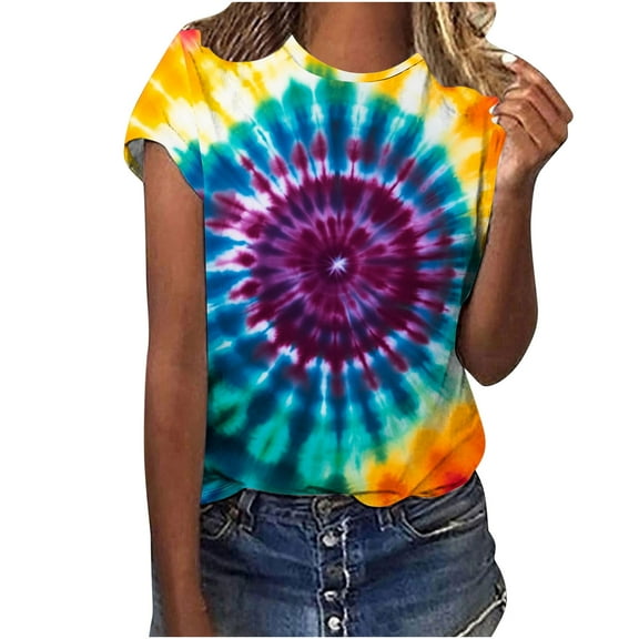 Youyipin Womens Tops Tie Dye Shirts For Women, Short Sleeve Tie Dye Shirts, Women Rainbow T Shirts Graphic Tees For Women