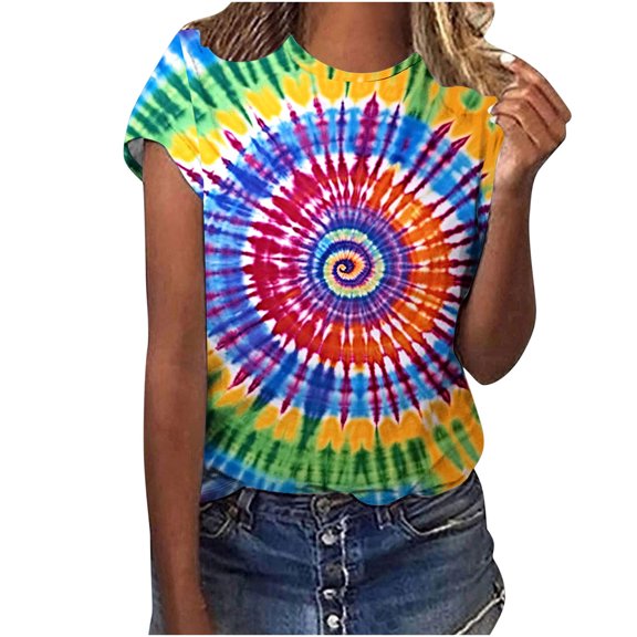 Youyipin Womens Tops Tie Dye Shirts For Women, Short Sleeve Tie Dye Shirts, Women Rainbow T Shirts Graphic Tees For Women