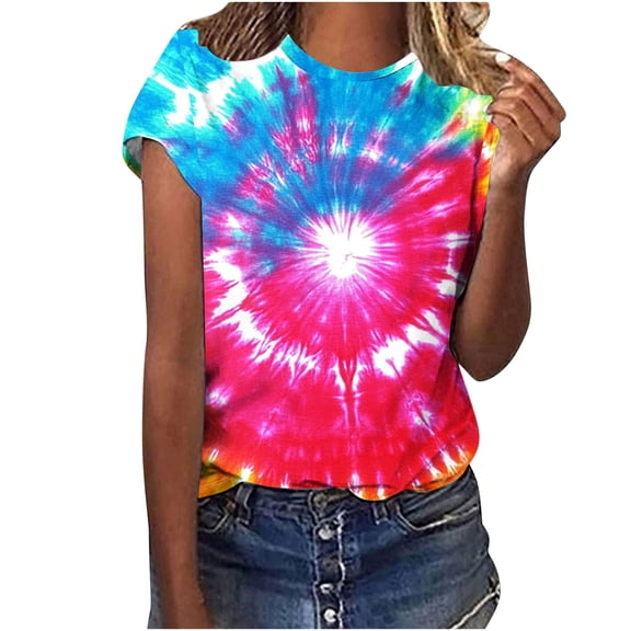 Youyipin Womens Tops Tie Dye Shirts For Women, Short Sleeve Tie Dye Shirts, Women Rainbow T Shirts Graphic Tees For Women