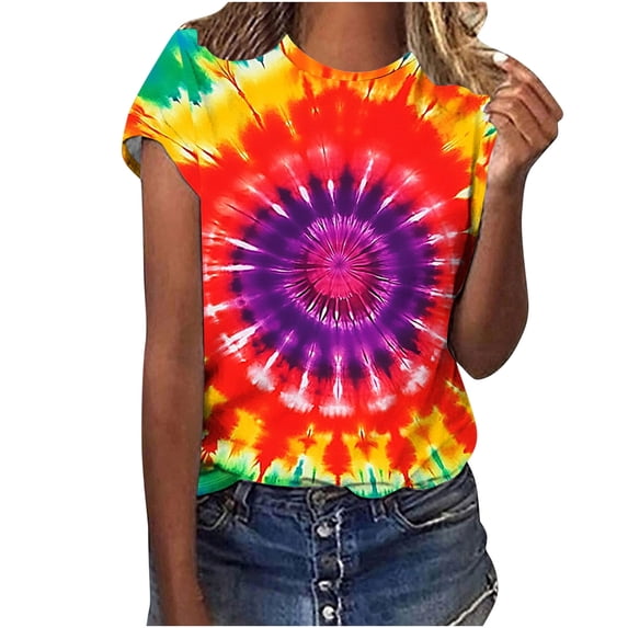 Youyipin Womens Tops Tie Dye Shirts For Women, Short Sleeve Tie Dye Shirts, Women Rainbow T Shirts Graphic Tees For Women