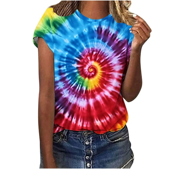 Youyipin Womens Tops Tie Dye Shirts For Women, Short Sleeve Tie Dye Shirts, Women Rainbow T Shirts Graphic Tees For Women