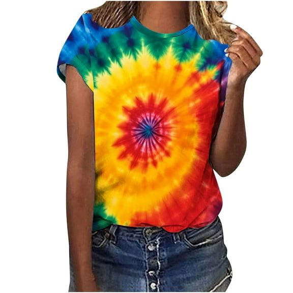 Youyipin Womens Tops Tie Dye Shirts For Women, Short Sleeve Tie Dye Shirts, Women Rainbow T Shirts Graphic Tees For Women
