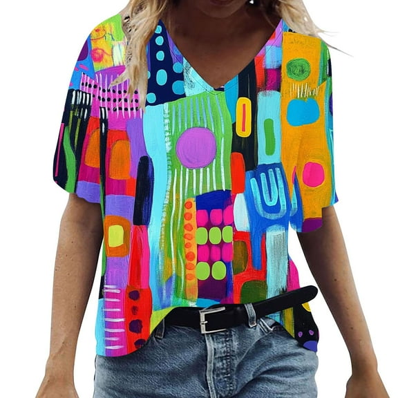 Youyipin Womens Tops Tshirts for Womens Summer Casual Tops Short Sleeve Crew Neck Vintage Print Graphic Tie Dye T Shirt Loose Boho Blouse Graphic Tees for Women