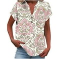 thumbnail image 1 of Youyipin Womens Tops Women Casual Printed Short Sleeve Button Home Outfits Casual V-Neck T-Shirt Blouses Graphic Tees For Women, 1 of 5