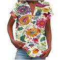 thumbnail image 1 of Youyipin Womens Tops Women Casual Printed Short Sleeve Button Home Outfits Casual V-Neck T-Shirt Blouses Graphic Tees For Women, 1 of 5